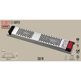 CATA 21 Amper 12v Şerit Led Trafosu (250W) (SÜPER SLİM FANSIZ) CT-2677