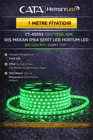 Cata 220 Volt Dış Mekan Hortum Led CT-4552 Yeşil Işık
