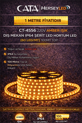 Cata 220 Volt Dış Mekan Hortum Led CT-4556 Amber Renk ( 1 METRE )