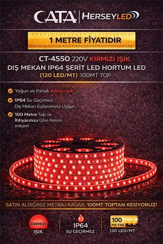Cata 220 Volt Dış Mekan Hortum Led CT-4550 Kırmızı