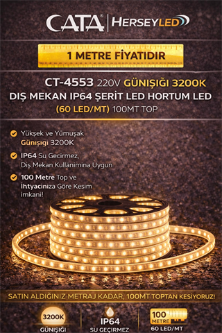 Cata 220 Volt Dış Mekan Hortum Led CT-4553 Günışığı
