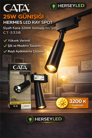 CATA 25W GÜNIŞIĞI HERMES LED RAY SPOT Siyah Kasa 3200K Günışığı Ray Spot CT-5338