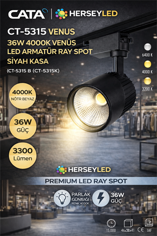 CATA 36W 4000K  VENÜS LED ARMATÜR RAY SPOT SİYAH KASA  CT-5315 K