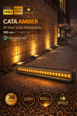 CATA AMBER 36W Profesyonel Ultra Slim Nem ve Buhar Filtreli Gold Wall Washer 100cm CT-4697
