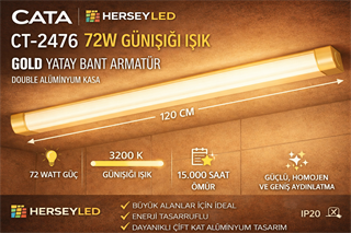 CATA CT-2476 GOLD YATAY BANT ARMATÜR 72W - GÜNIŞIĞI IŞIK 6500K - DOUBLE ALİMİNYUM KASA CT-2476
