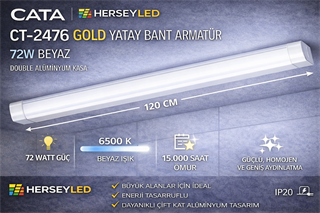 CATA CT-2476 GOLD YATAY BANT ARMATÜR 72W BEYAZ DOUBLE ALİMİNYUM KASA CT-2476