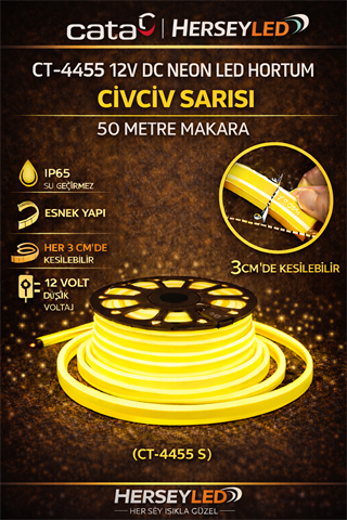 CATA CT-4455 12V NEON LED HORTUM CİVCİV SARISI 50 METRE MAKARA CT-4555