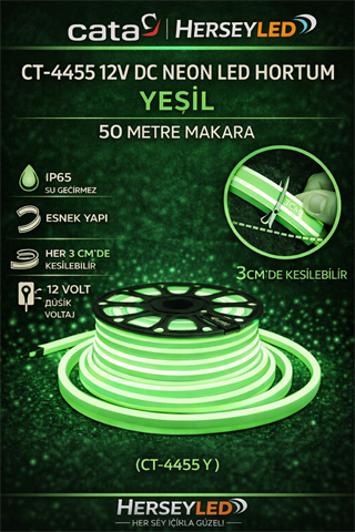 CATA CT-4455 12V Neon Led Hortum YEŞİL 50 Metre Makara CT-4555