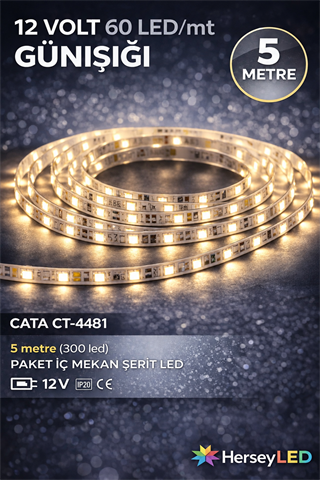 CATA CT-4481 12V Günışığı Şerit LED 5 Metre – 60 LED/Metre – 300 LED – IP20