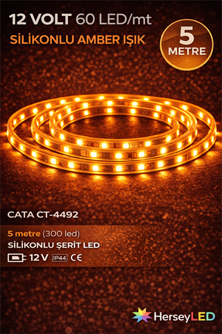 Cata CT-4492 Dış Mekan Amber Renk Silikonlu Şerit LED  (5 Metre)