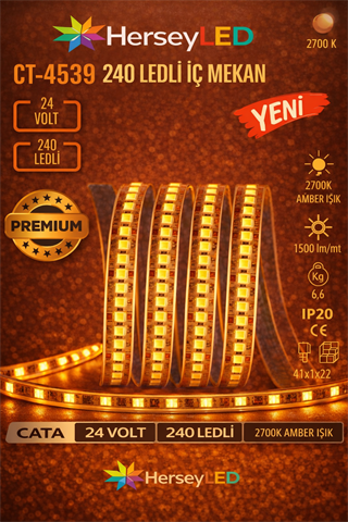 Cata CT-4539 24V Amber Işık 240 LED İç Mekan Şerit LED (5 Metre)