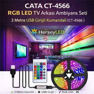 CATA CT-4566 RGB LED TV Arkası Ambiyans Seti – 3 Metre USB Girişli Kumandalı
