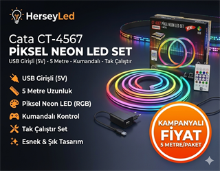 Cata CT-4567 Piksel Neon LED USB Girişli 5V 5 Metre Kumandalı – Tak Çalıştır Set
