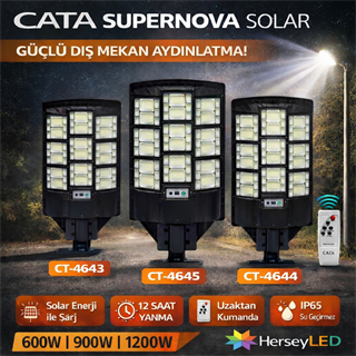 Cata CT-4644 Solar Sokak Lambası 900W IP65 Uzaktan Kumandalı Güneş Enerjili Beyaz Işık 6400K