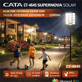 Cata CT-4644 Solar Sokak Lambası 900W IP65 Uzaktan Kumandalı Güneş Enerjili Beyaz Işık 6400K