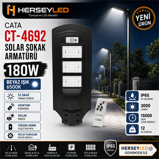 CATA CT-4692 180W Solar Sokak Armatürü Kumandalı IP65 6500K Beyaz Işık