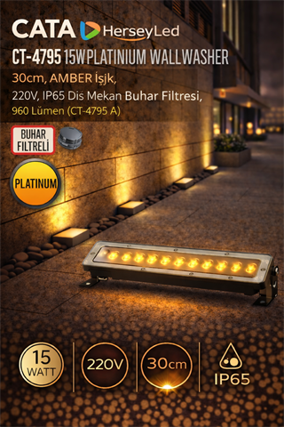 CATA CT-4795 15W Platinium Wallwasher – 30cm Amber Işık, 220V, IP65 Dış Mekan Buhar Filtresi, 960 Lümen