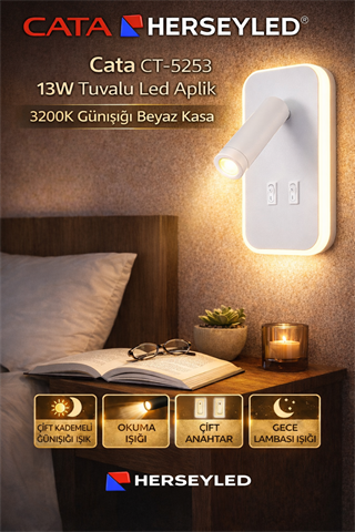 CATA CT-5253 13W TUVALU LED APLIK 3200K GÜNIŞIĞI BEYAZ KASA