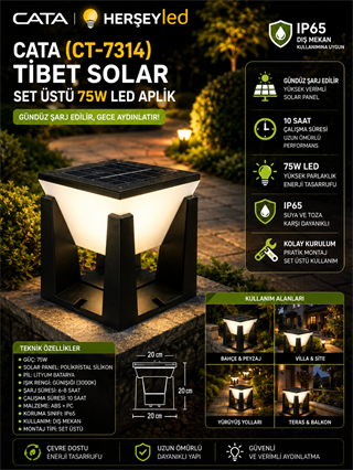 CATA (CT-7314) TİBET SOLAR SET ÜSTÜ 75W LED APLİK