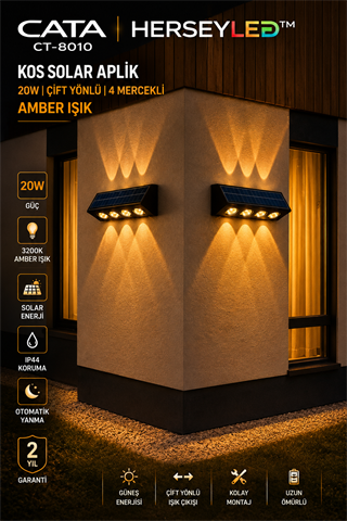 CATA CT-8010 20W AMBER KOS SOLAR LED APLİK AMBER DIŞ MEKAN