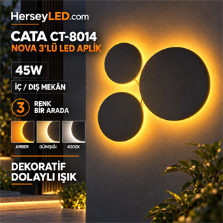 CATA CT-8014 Nova 45W 3lü İç ve Dış Mekân LED Duvar Apliği – 3 Renk Işık – Antrasit Kasa
