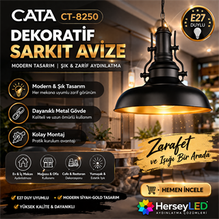 CATA CT-8250Dekoratif Sarkıt Avize – Siyah Gold, E27 Duylu, Modern Tavan Aydınlatması