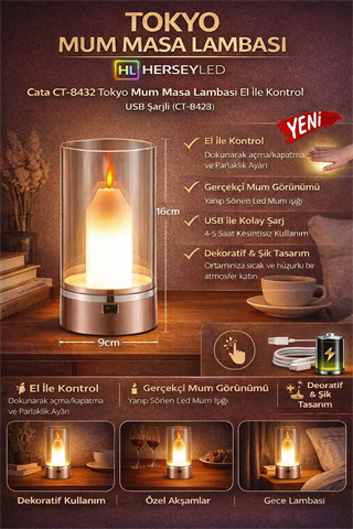 Cata CT-8432 Tokyo Mum Masa Lambası El İle Kontrol USB Şarjlı