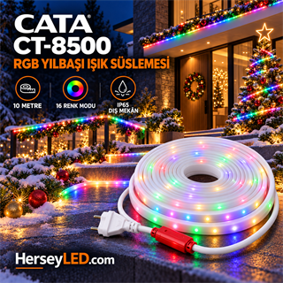 CATA CT-8500 10 Metre RGB LED Yılbaşı Işık Süslemesi – 16 Renk Modlu – IP65 Dış Mekân