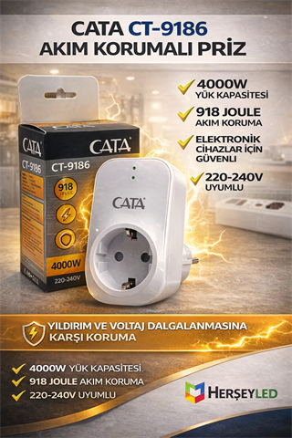 Cata CT-9186 4000W 918 Joule Akım Korumalı Priz