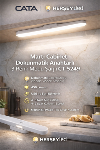 CATA Martı Cabinet Dokunmatik Anahtarlı 3 Renk Modu şarjlı CT-5249