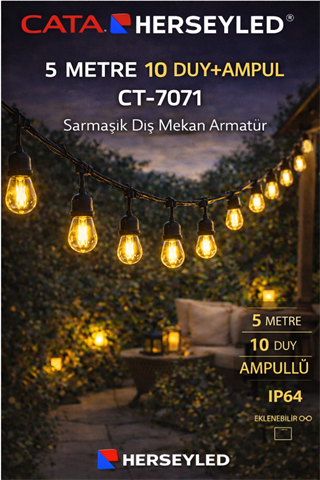 Cata Sarmaşık Dış Mekan Armatür CT-7071 10 Metre 10 Duy ve AMPUL DAHİL