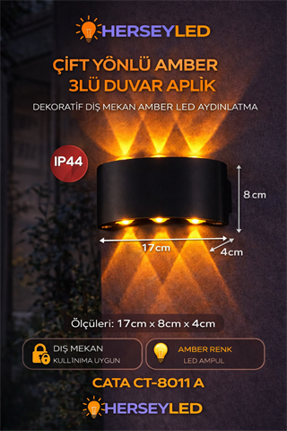 ÇİFT YÖNLÜ AMBER 3LÜ DUVAR APLİK DEKORATİF DIŞ MEKAN AMBER LED AYDINLATMA