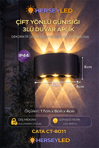 ÇİFT YÖNLÜ GÜNIŞIĞI 3LÜ DUVAR APLİK DEKORATİF DIŞ MEKAN GÜNIŞIĞI LED AYDINLATMA