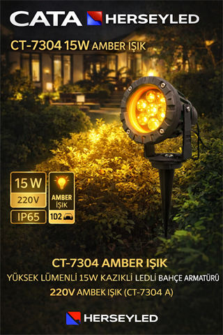 CT-7304 AMBER IŞIK YÜKSEK LÜMENLİ 15W KAZIKLI LEDLİ BAHÇE ARMATÜRÜ 220V ( AMBERIŞIK )