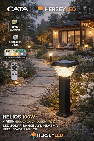 HELIOS 100W 4RENK (BEYAZ+4000K+GÜNIŞIĞI+RGB) LED SOLAR BAHÇE AYDINLATMA METAL GÖVDELİ  HS-4027