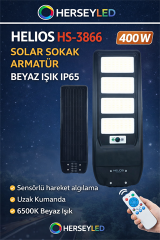 HELIOS HS-3866 400W SOLAR SOKAK ARMATUR BEYAZ IŞIK IP65
