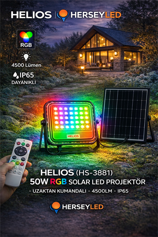HELIOS (HS-3881) 50W YEŞİL IŞIK SOLAR LED PROJEKTÖR - KUMANDALI - 4500LM - IP65