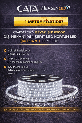 CT-4549 220V BEYAZ IŞIK 6500K  DIŞ MEKAN IP64 ŞERİT LED HORTUM LED  ( 60 led/mt ) ( 1 METRE )