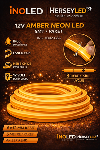 İNOLED 12V NEON AMBER 5MT / PAKET 6X12MM