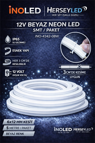 İNOLED 12V NEON BEYAZ 5MT / PAKET 6X12MM
