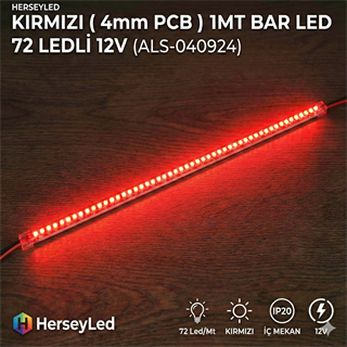 KIRMIZI 4MM 2835 BAR LED 72 LEDLİ 12V