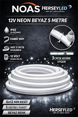 NOAS 12V NEON BEYAZ 5MT / PAKET 6X12MM YL42-0121