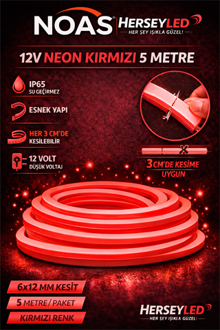 NOAS 12V NEON KIRMIZI 5MT / PAKET 6X12MM YL42-0124