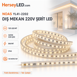 NOAS  220V 120 LEDLİ TRAFOSUZ ŞERİT LED 3200K GÜNIŞIĞI YL41-2202