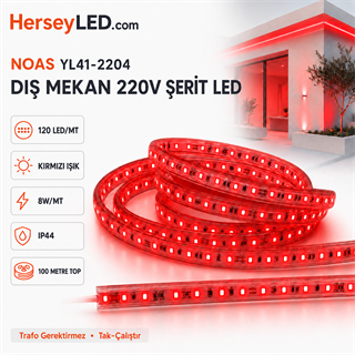 NOAS  220V 120 LEDLİ TRAFOSUZ ŞERİT LED KIRMIZI YL41-2204