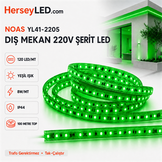 NOAS  220V 120 LEDLİ TRAFOSUZ ŞERİT LED YEŞİL  YL41-2205
