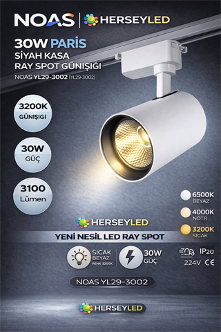 NOAS 30W PARİS GÜNIŞIĞI BEYAZ KASA RAY SPOT GÜNIŞIĞI NOAS YL29-3002