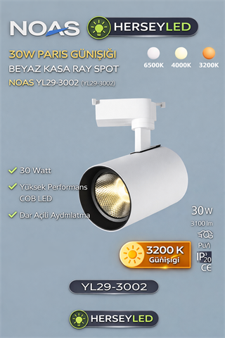 NOAS 30W PARİS GÜNIŞIĞI BEYAZ KASA RAY SPOT GÜNIŞIĞI NOAS YL29-3002