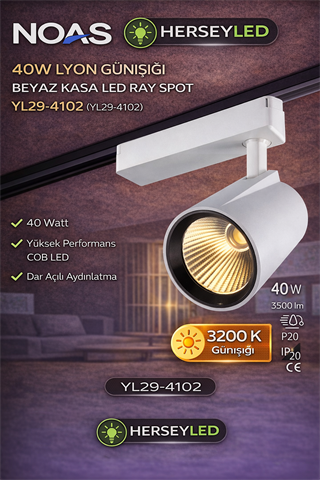 NOAS 40W LYON GÜNIŞIĞI BEYAZ KASA LED RAY SPOT  YL29-4102