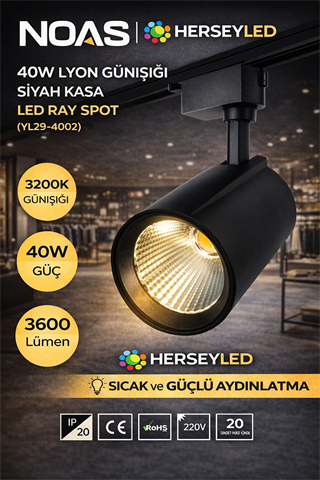NOAS 40W LYON GÜNIŞIĞI SİYAH KASA LED RAY SPOT  YL29-4002